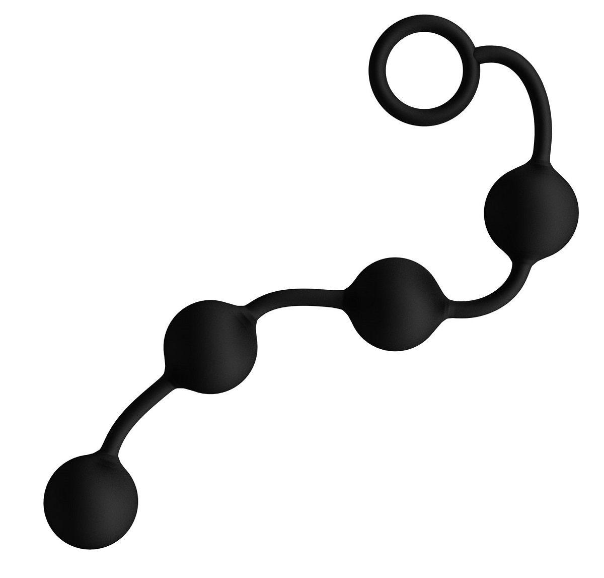 Большая черная анальная цепочка из 4 шариков - 49 см.-7338