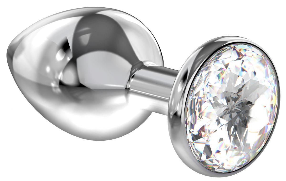 Большая серебристая анальная пробка Diamond Clear Sparkle Large с прозрачным кристаллом - 8 см.-3687