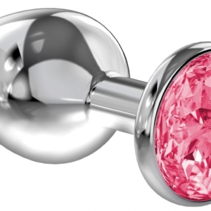 Большая серебристая анальная пробка Diamond Pink Sparkle Large с розовым кристаллом - 8 см.