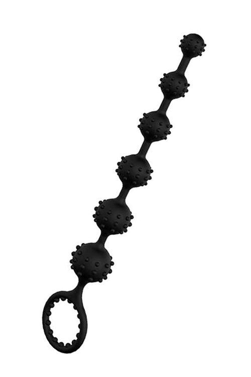 Черная анальная цепочка с шишечками RINGED BEADS - 23 см.-6476