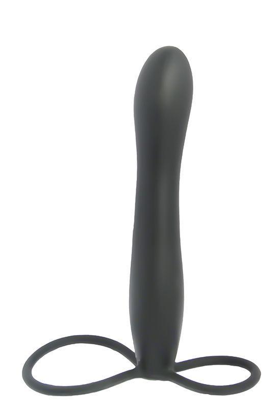 Черная насадка на пенис для двойной стимуляции Mojo BlackJack - 15 см.-2718