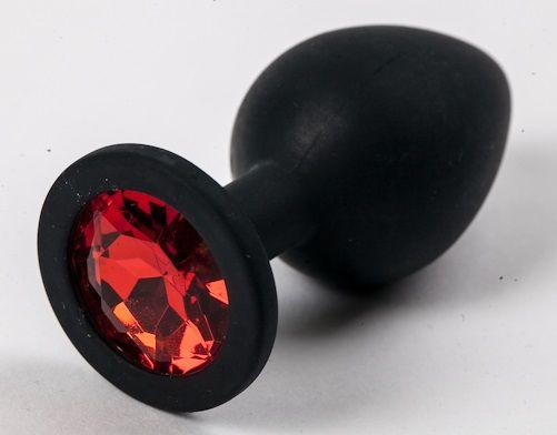 Черная силиконовая анальная пробка с красным кристаллом - 9