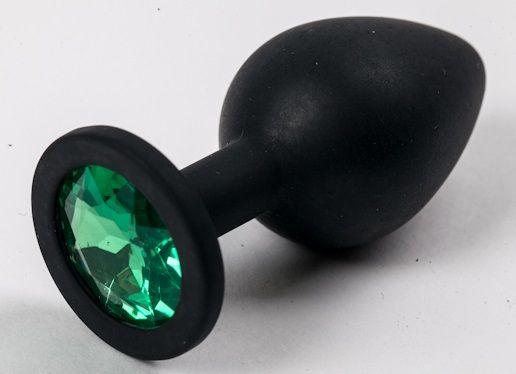 Черная силиконовая анальная пробка с зеленым кристаллом - 9