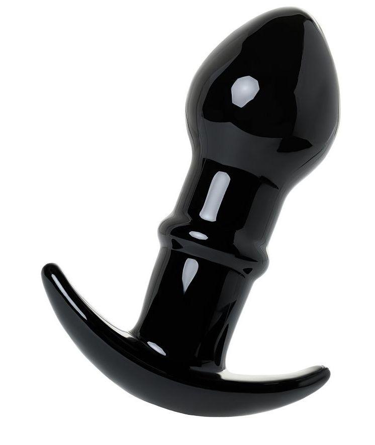 Черная стеклянная анальная втулка Sexus Glass с ограничителем - 11