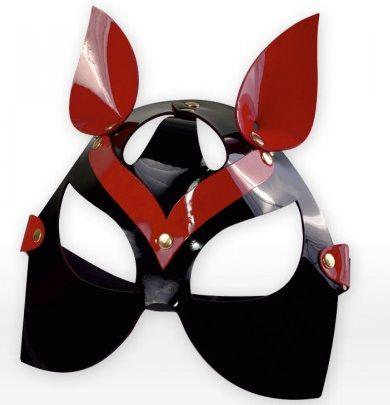Черно-красная маска кошки из лаковой кожи-6344