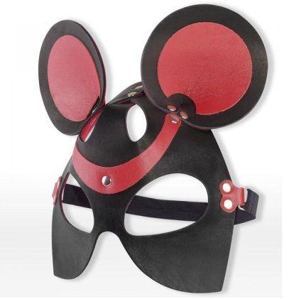 Черно-красная маска мышки из кожи-8214