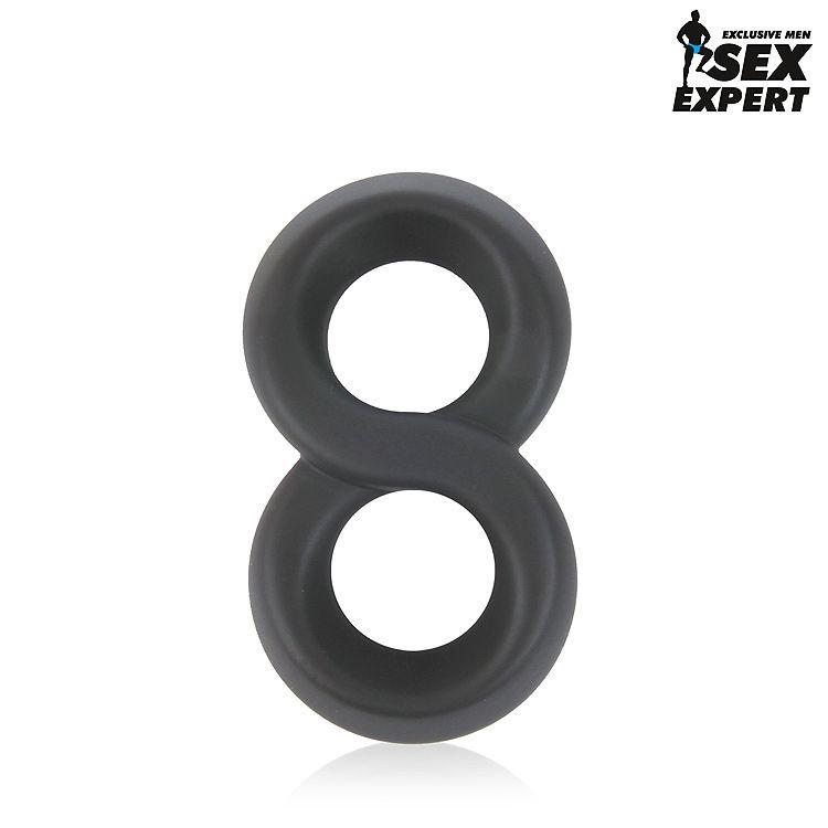 Черное силиконовое эрекционное кольцо Sex Expert в виде восьмерки-7656