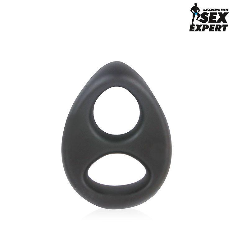 Черное силиконовое овальное эрекционное кольцо Sex Expert-7652