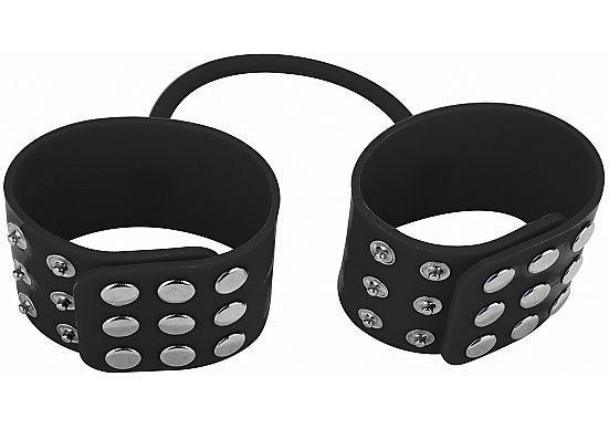 Черные силиконовые наручники с заклепками-13421