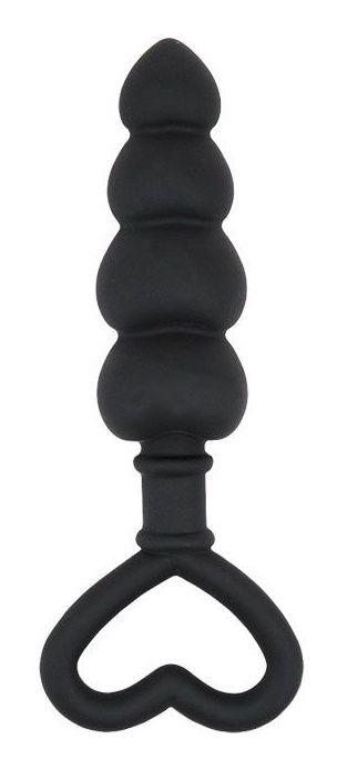 Черный силиконовый стимулятор-елочка с сердечком-ограничителем - 11 см.-6559