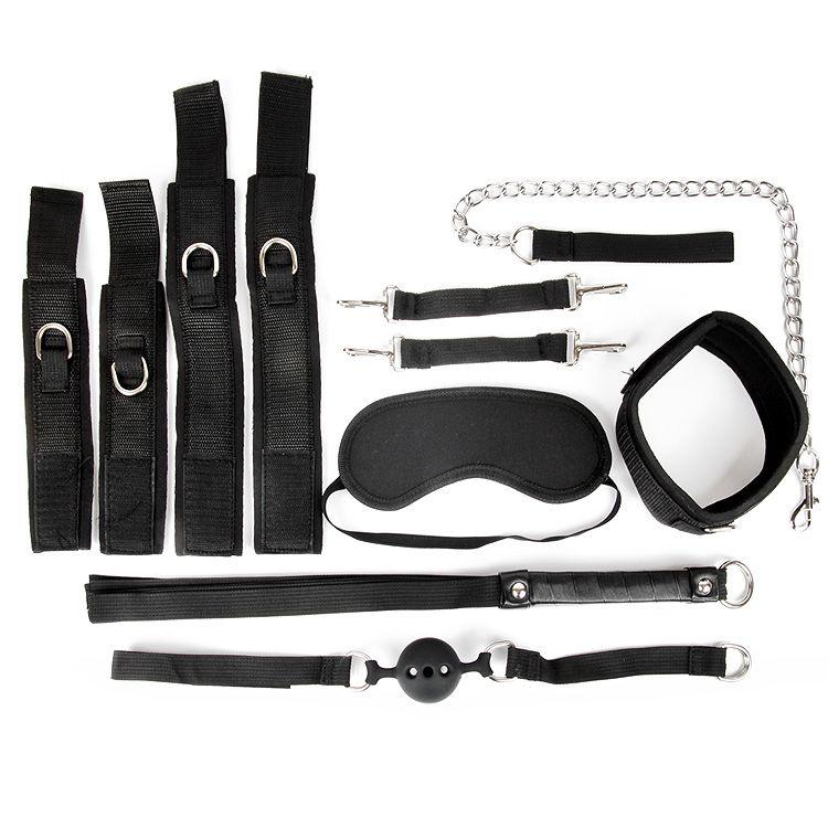 Черный текстильный набор БДСМ: наручники