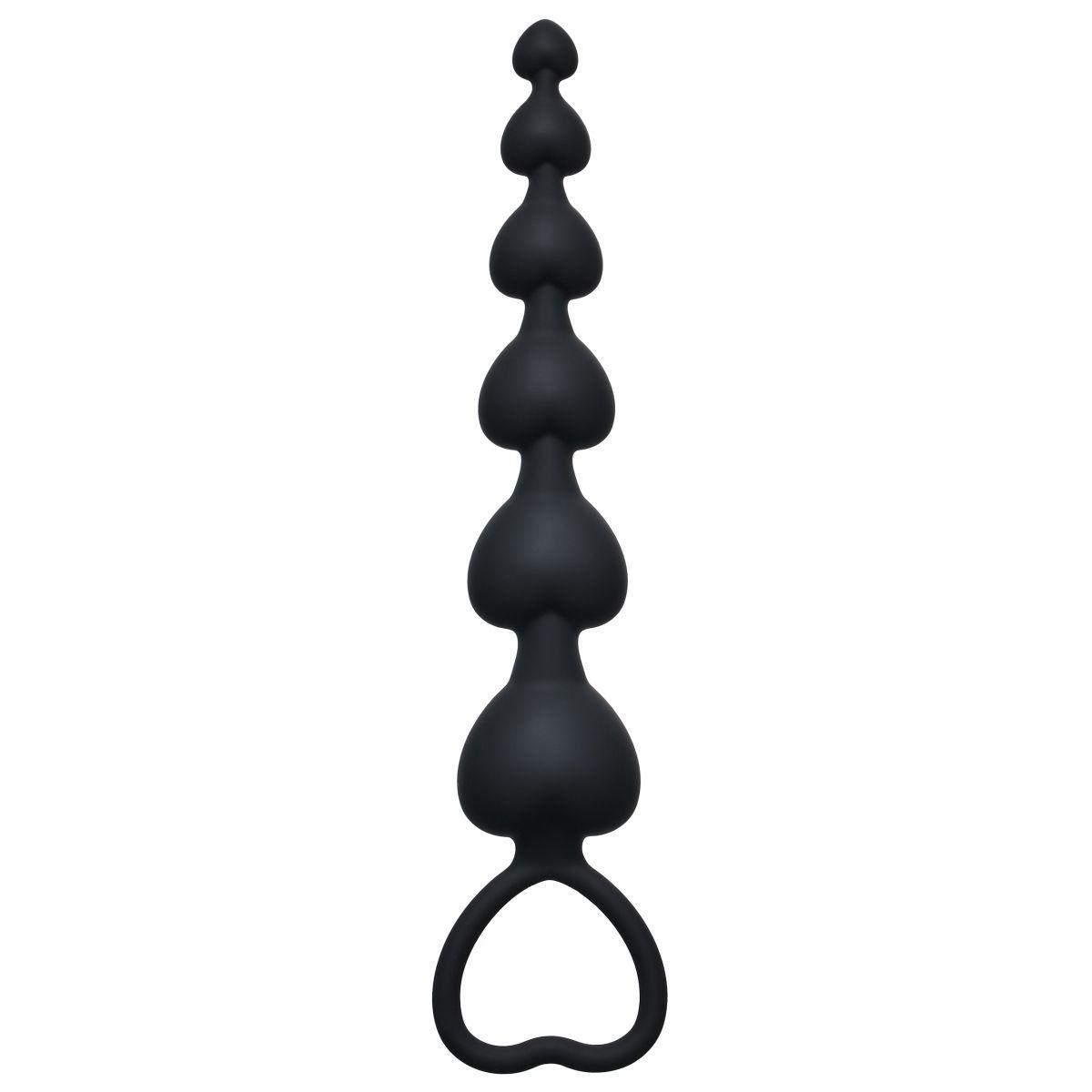 Чёрная анальная цепочка Heart s Beads Black - 18 см.-6437