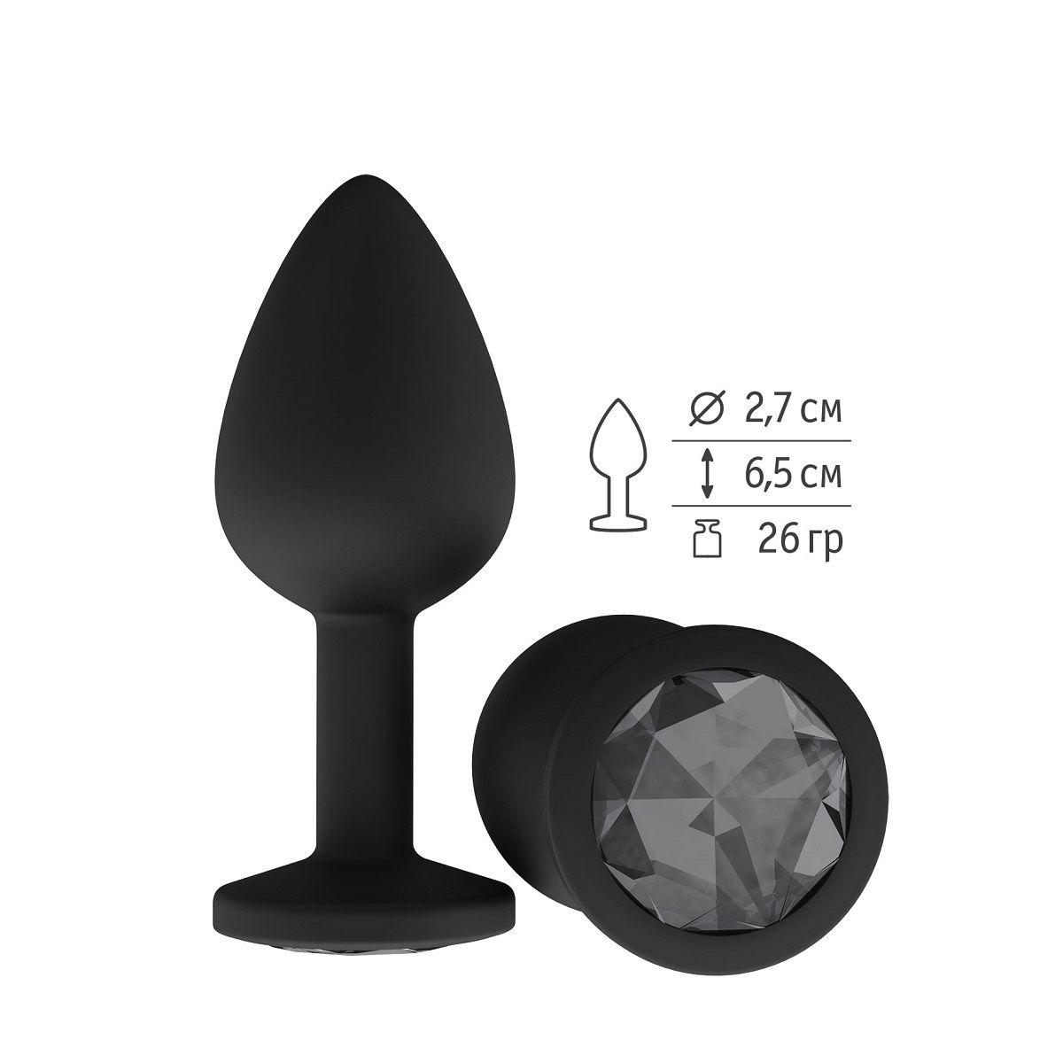 Чёрная анальная втулка с чёрным кристаллом - 7