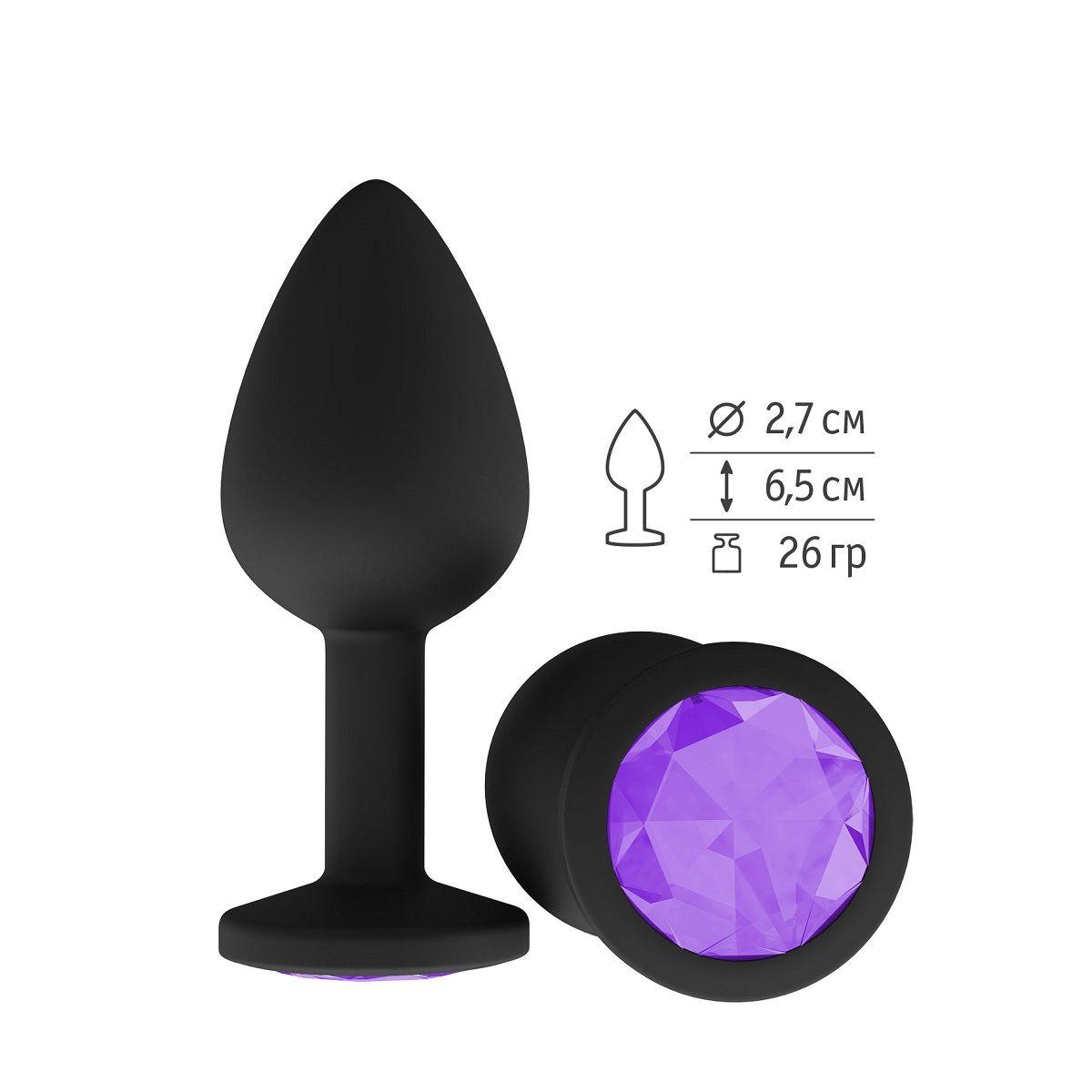Чёрная анальная втулка с фиолетовым кристаллом - 7