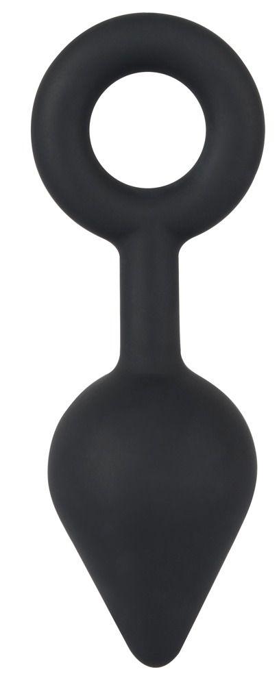 Чёрная анальная втулка с кольцом - 14 см.