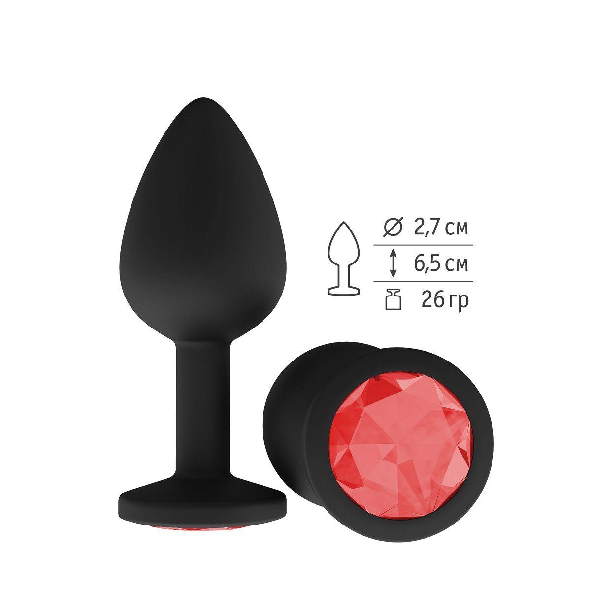 Чёрная анальная втулка с красным кристаллом - 7