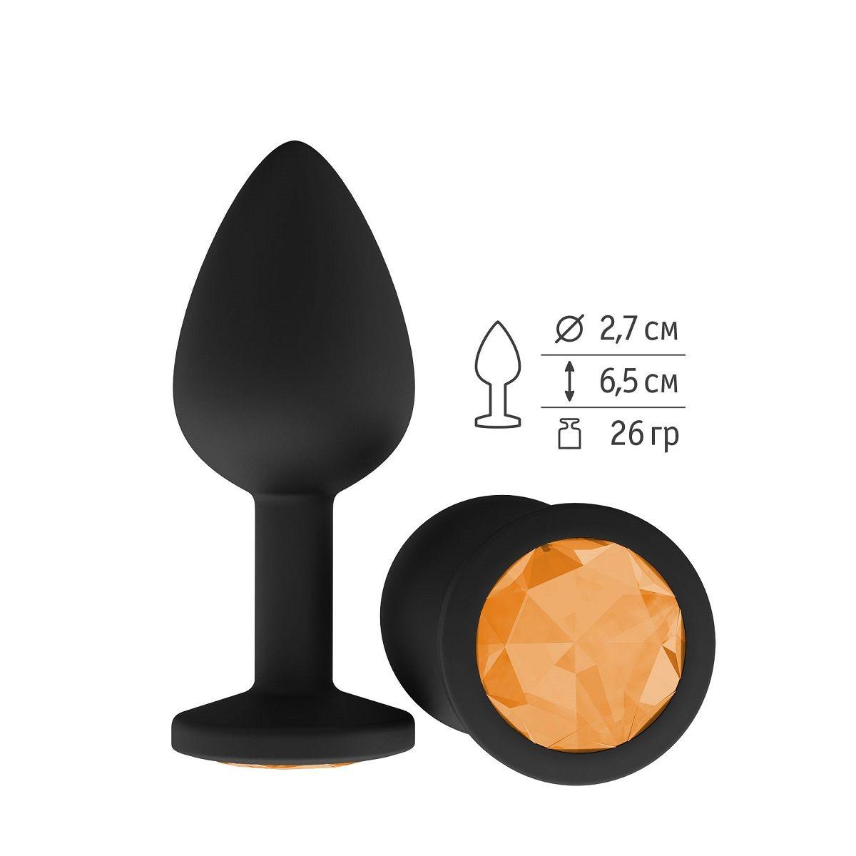 Чёрная анальная втулка с оранжевым кристаллом - 7