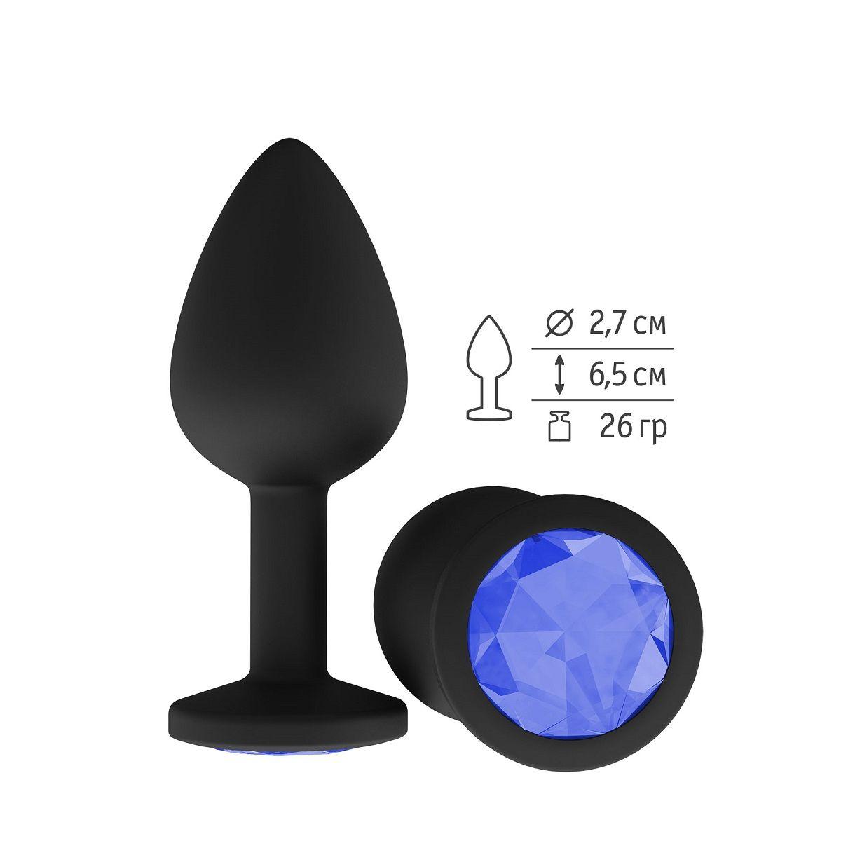 Чёрная анальная втулка с синим кристаллом - 7