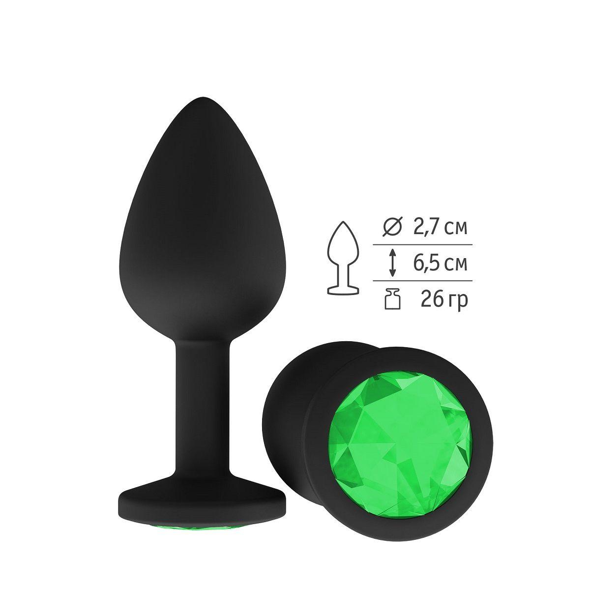 Чёрная анальная втулка с зеленым кристаллом - 7