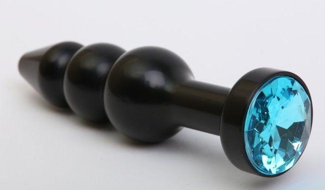 Чёрная анальная ёлочка с голубым кристаллом - 11
