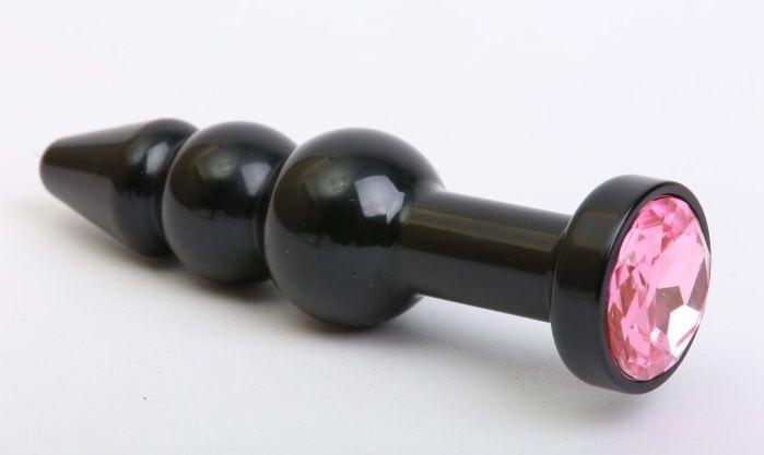 Чёрная анальная ёлочка с розовым кристаллом - 11