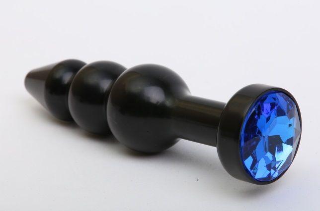 Чёрная анальная ёлочка с синим кристаллом - 11