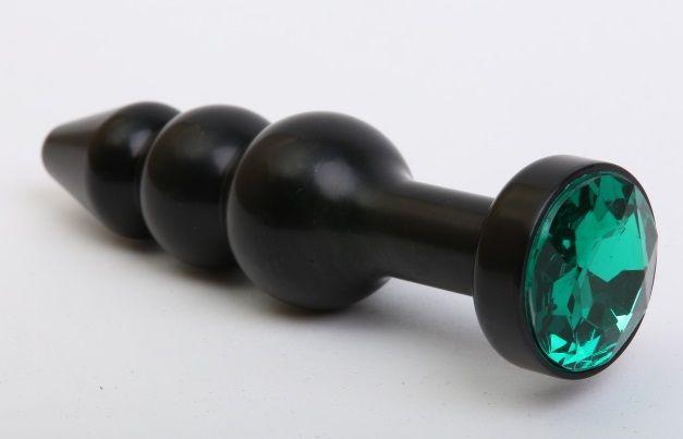 Чёрная анальная ёлочка с зеленым кристаллом - 11
