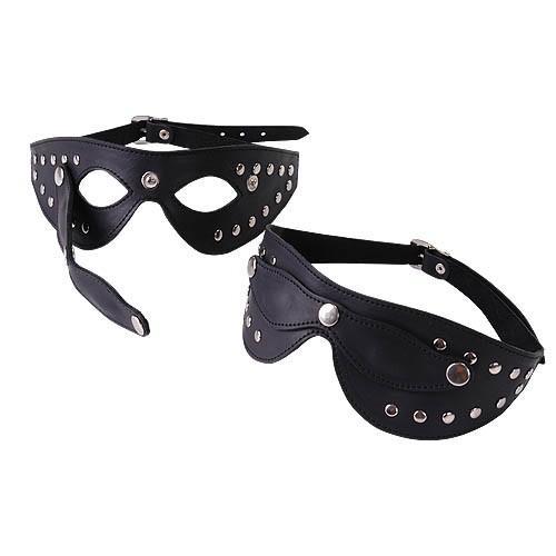 Чёрная кожаная маска с велюровой подкладкой-8075