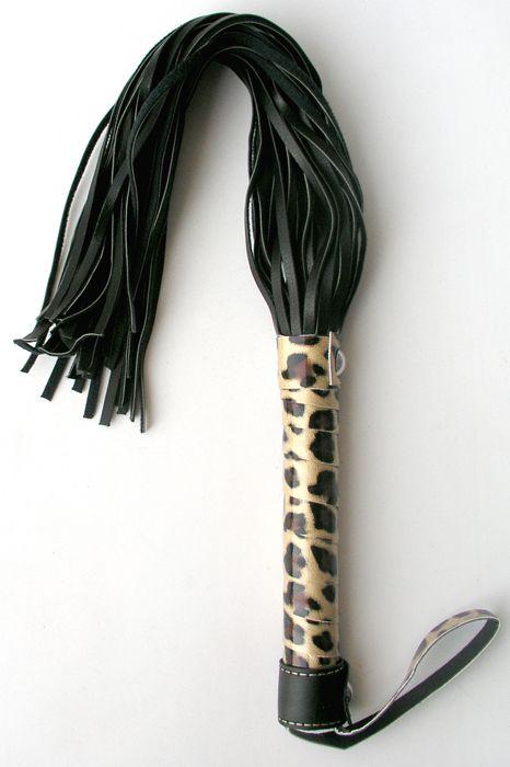 Чёрная плеть с леопардовой рукоятью Notabu - 50 см.-7900
