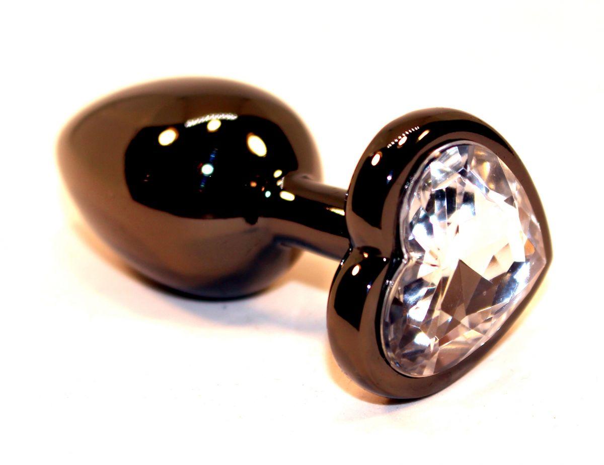 Чёрная пробка с прозрачным сердцем-кристаллом - 7 см.