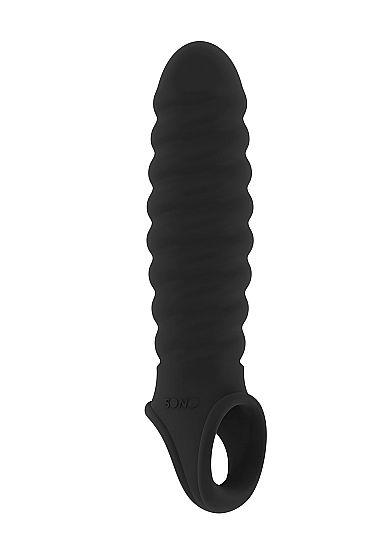 Чёрная ребристая насадка Stretchy Penis Extension No.32-6083