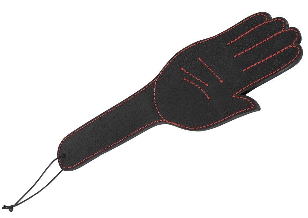 Чёрная шлёпалка Slapper Hand в виде ладошки с контрастной строчкой - 30 см.-3215