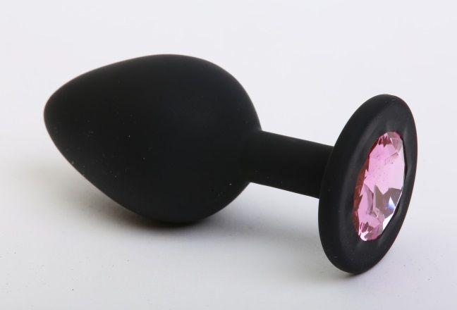 Чёрная силиконовая пробка с розовым стразом - 7