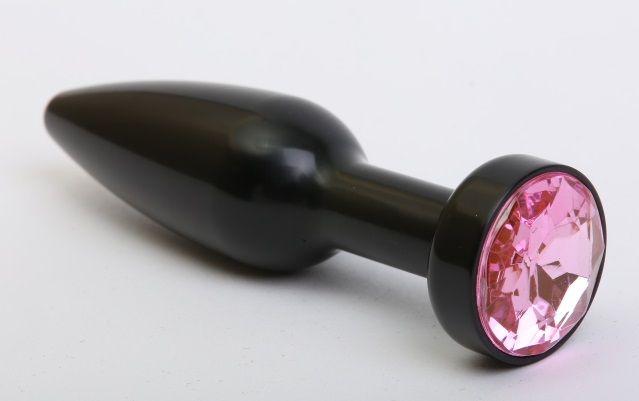 Чёрная удлинённая пробка с розовым кристаллом - 11