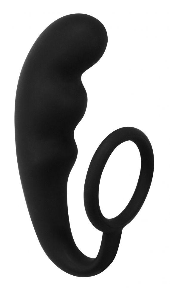 Чёрное эрекционное кольцо с анальным стимулятором Mountain Range Anal Plug-11440