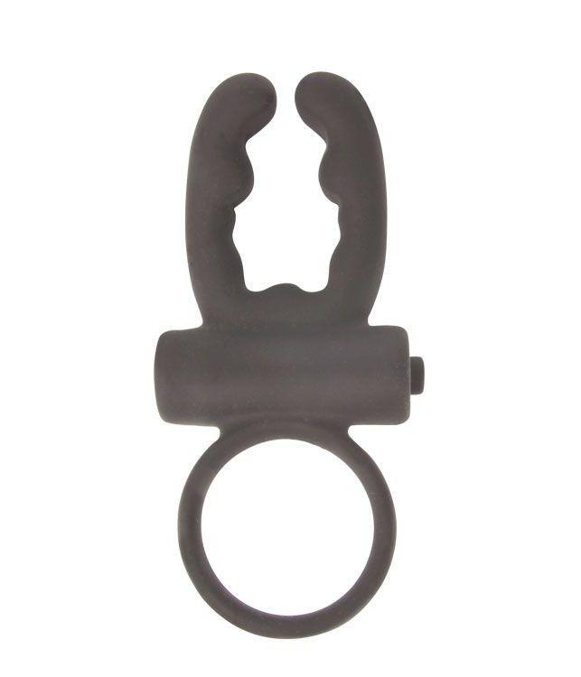 Чёрное эрекционное кольцо с вибрацией и рожками Sex Expert-46