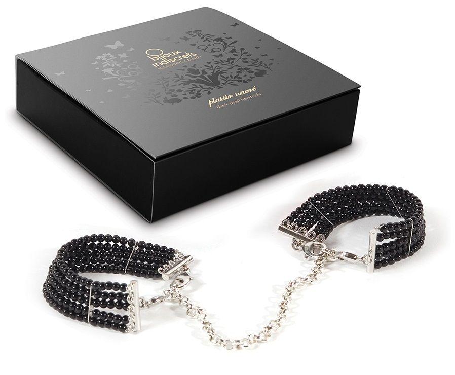 Чёрные дизайнерские наручники Plaisir Nacre Bijoux-3364