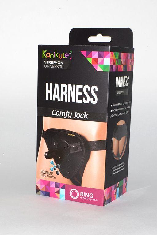 Чёрные трусики-джоки Kanikule Strap-on Harness universal Comfy Jock с плугом и кольцами-8430