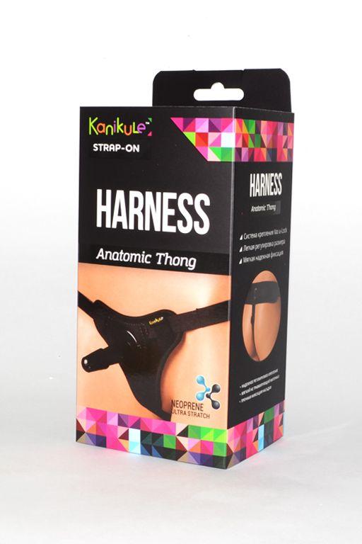 Чёрные трусики с плугом Kanikule Strap-on Harness Anatomic Thong-8424