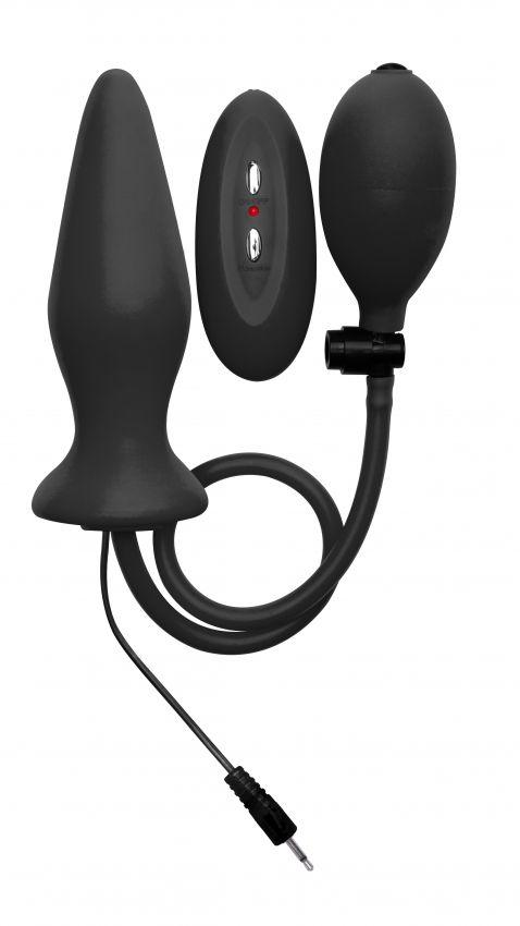 Чёрный анальный стимулятор с функцией расширения и вибрацией Inflatable Vibrating Silicone Plug - 12