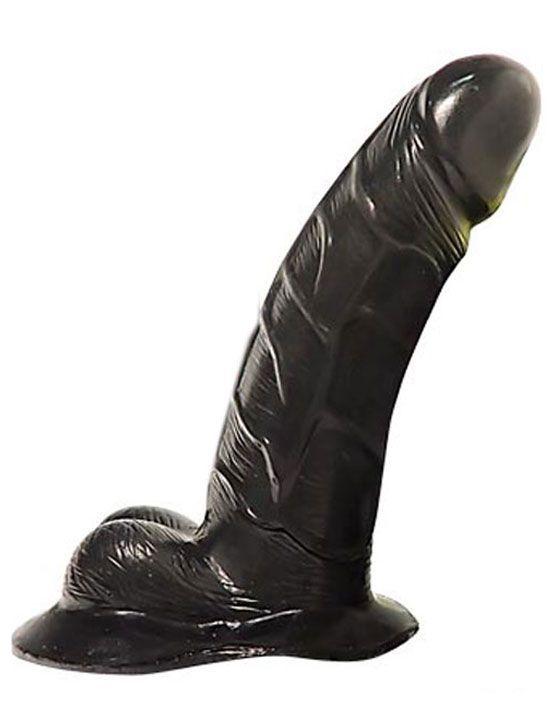 Чёрный фаллоимитатор Macho на присоске с мошонкой - 18 см.-9685