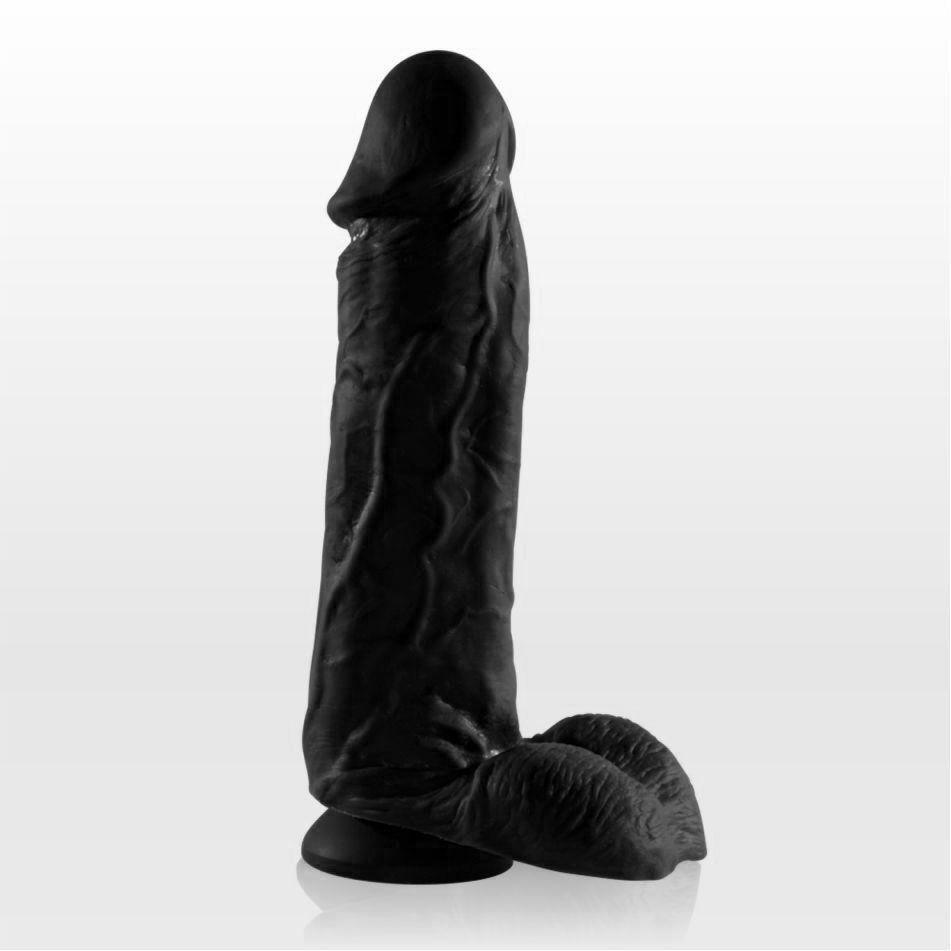 Чёрный фаллоимитатор с удлинённой мошонкой и присоской - 17 см.-6564