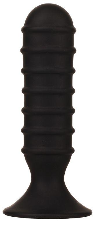 Чёрный силиконовый анальный массажер MENZSTUFF RIBBED TORPEDO DONG - 13 см.-963