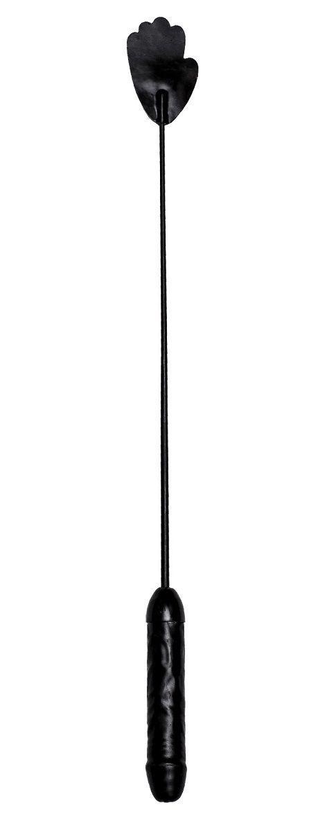Чёрный стек с фаллосом вместо ручки - 62 см.-10978
