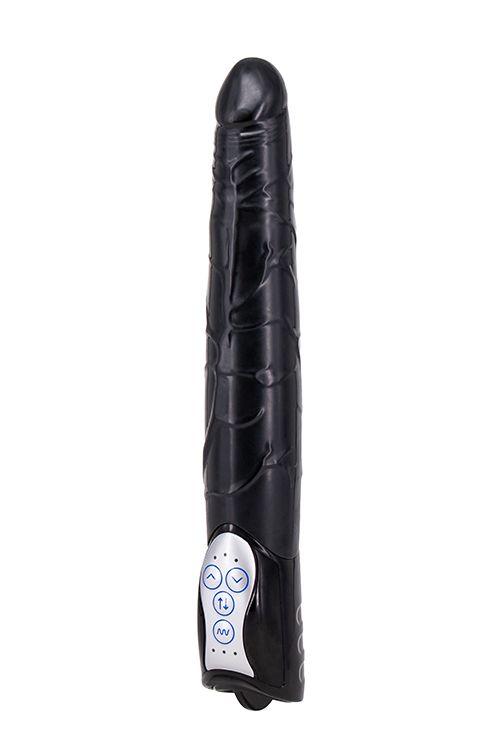 Чёрный вибромассажер Long John Realistic Thrusting Vibrator с функцией толкания - 20 см.