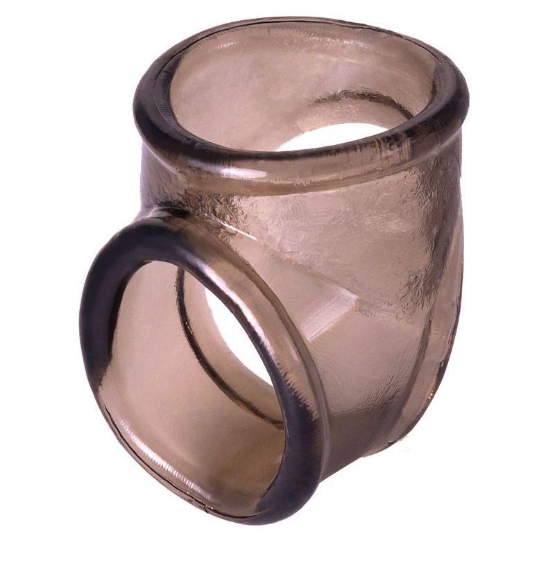 Дымчатое эрекционное кольцо с фиксацией мошонки-2728