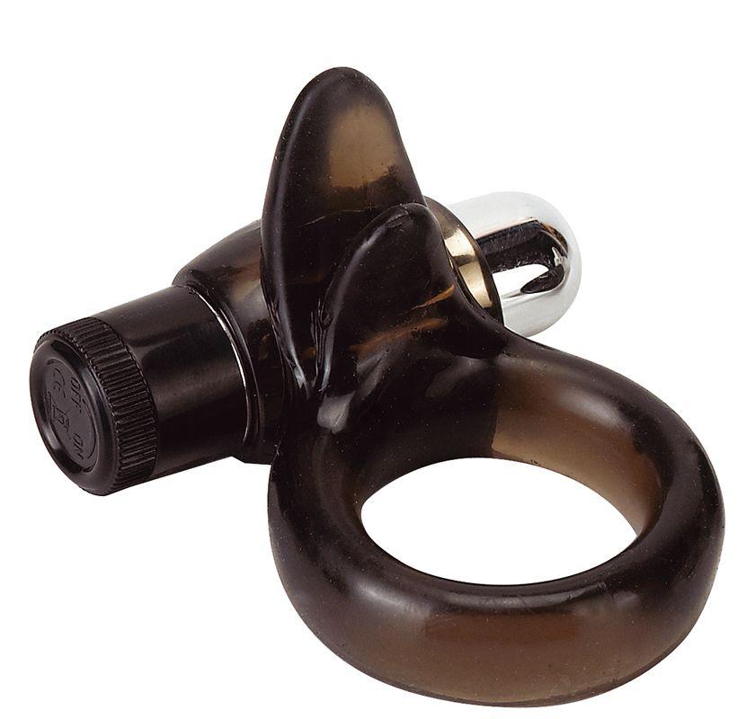 Дымчатое эрекционное кольцо VIBRO RING CLITORAL TONGUE BLACK-2985