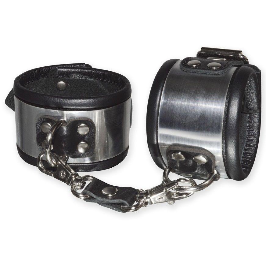 Эффектные серебристо-черные наручники с металлическим блеском-9299