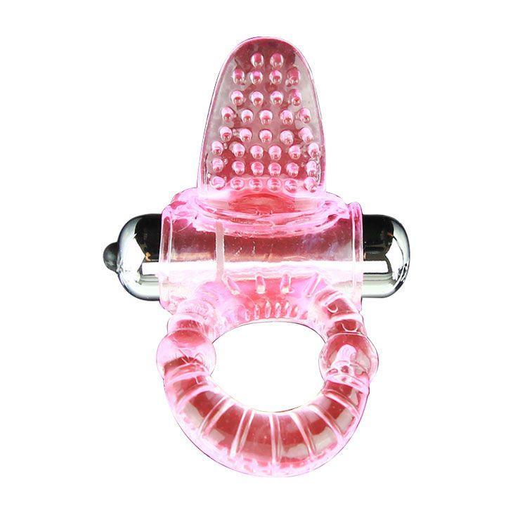 Эрекционное кольцо с вибростимулятором клитора в форме язычка-1012