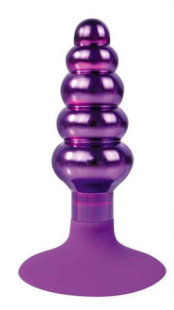 Фиолетовая анальная пробка-елочка с круглым ограничителем - 10 см.-7573
